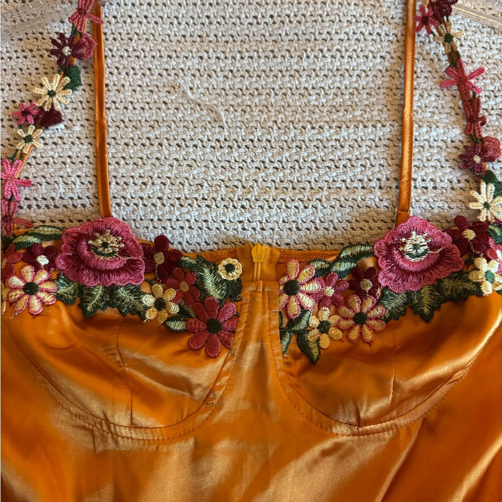 Floral detail orange dress
